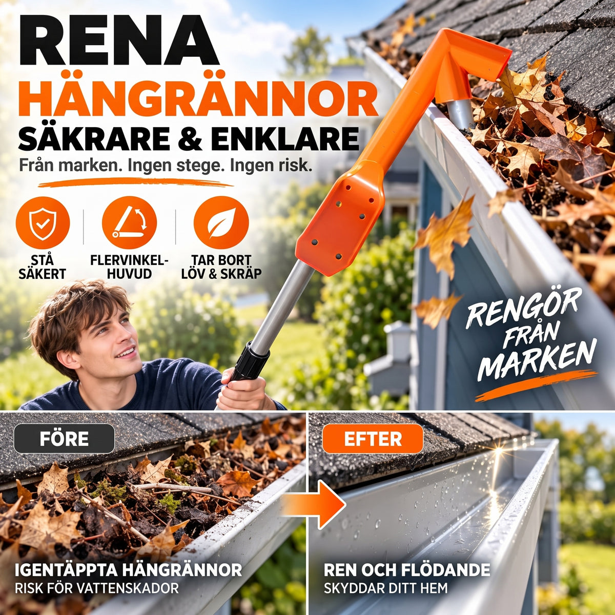TryggRens – Rensa hängrännorna från marken