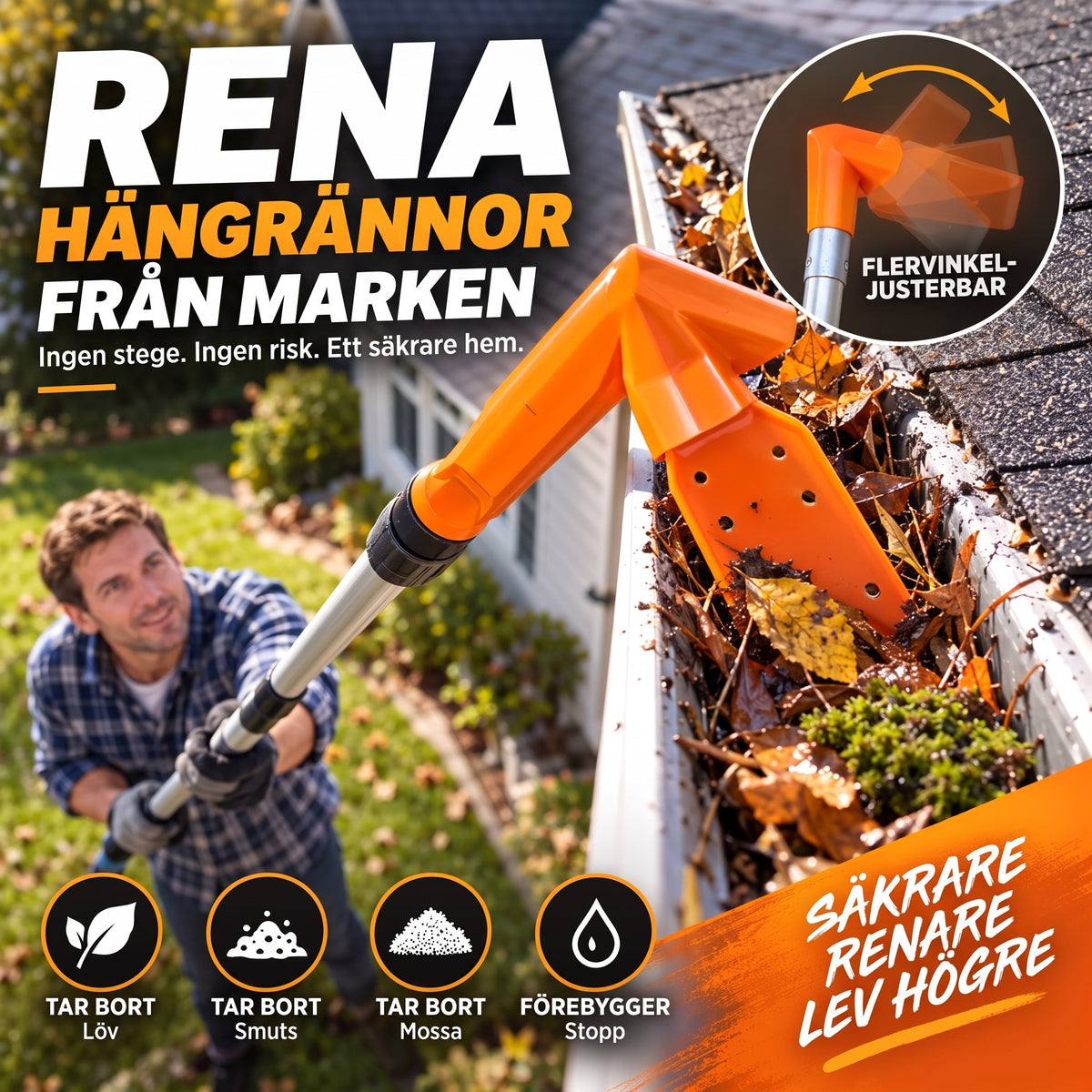TryggRens – Rensa hängrännorna från marken
