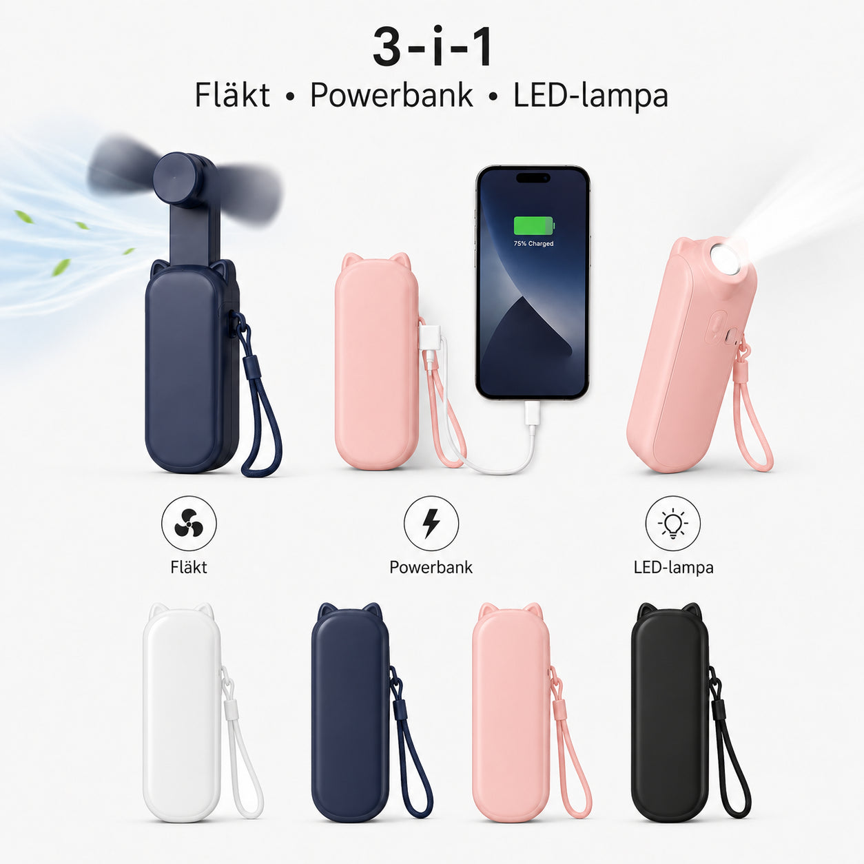 MultiSval – Fläkt, powerbank och ficklampa