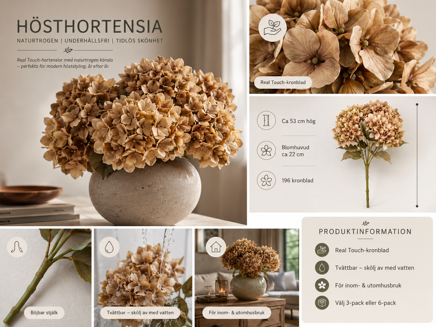 Everbloom Hösthortensia – Real Touch Naturtrogna konsthortensior med verklighetstrogen känsla
