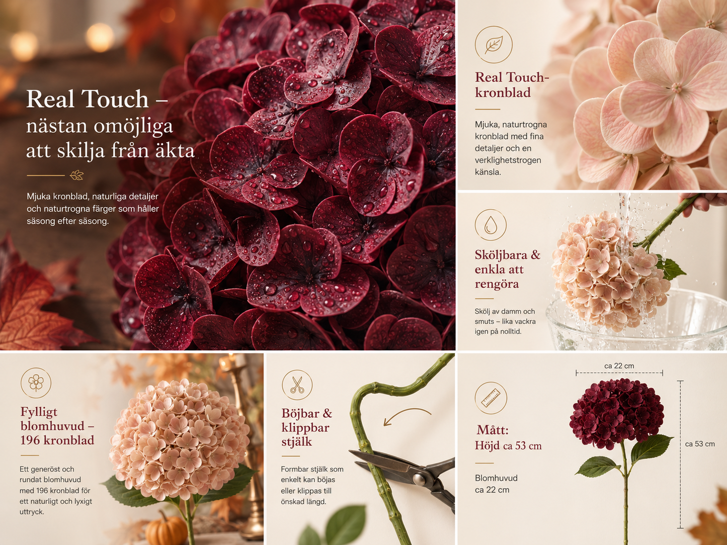 Everbloom Hösthortensia – Real Touch Naturtrogna konsthortensior med verklighetstrogen känsla